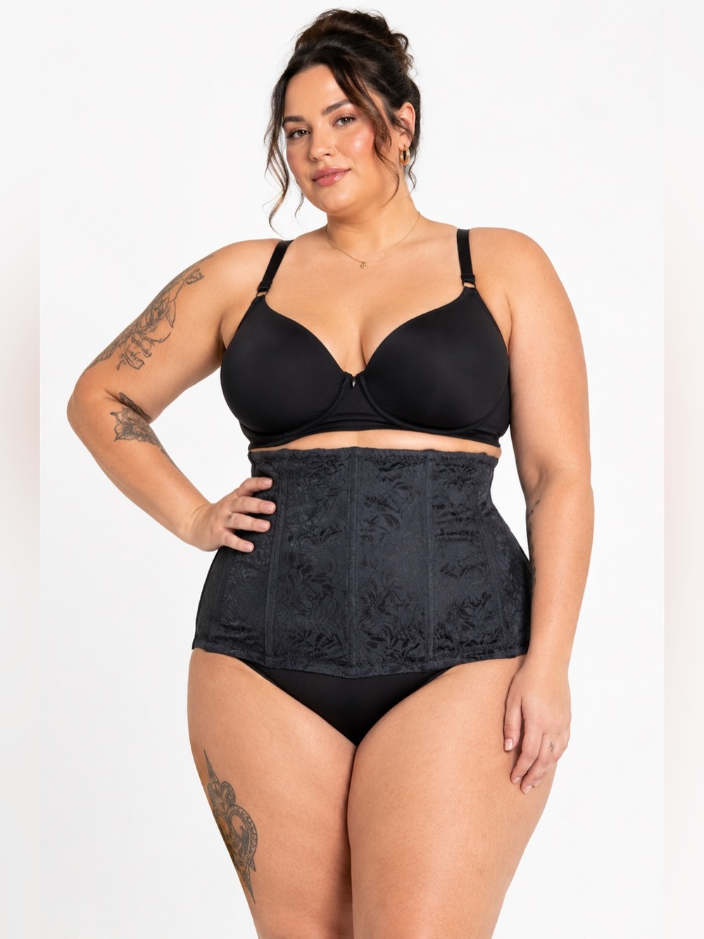 90s/Y2K European Vintage Jacquard Underbust Corset Shapewear (Black) Size 2X/3X